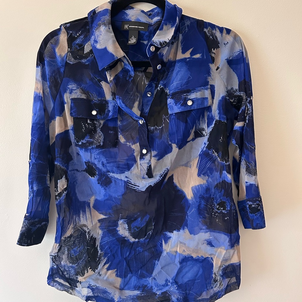 Blue Sheer Floral Top